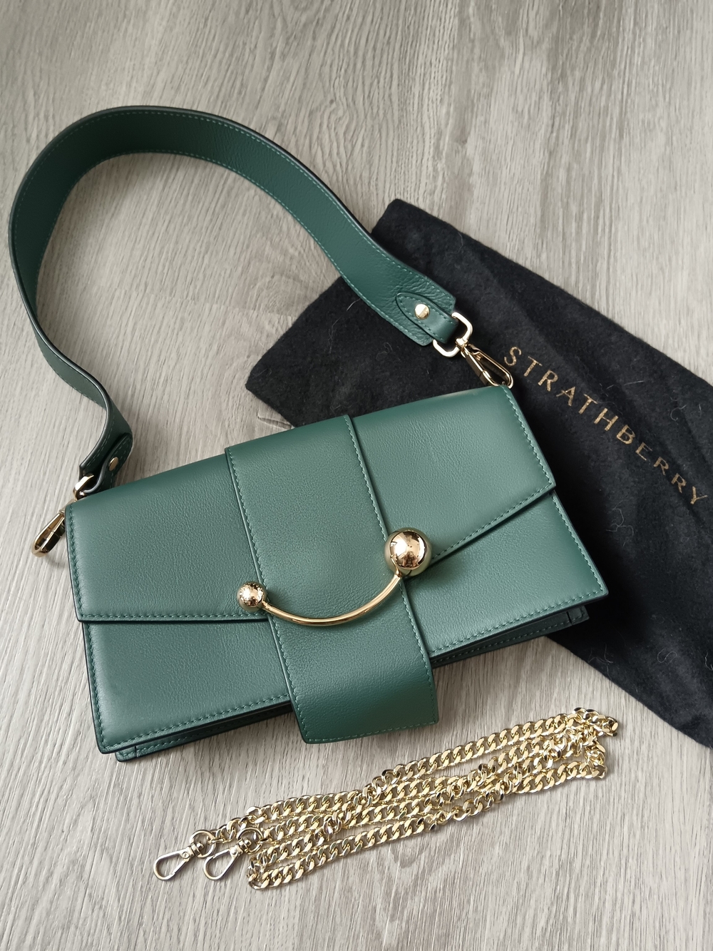 Strathberry Bottle Green Crescent on Chain
